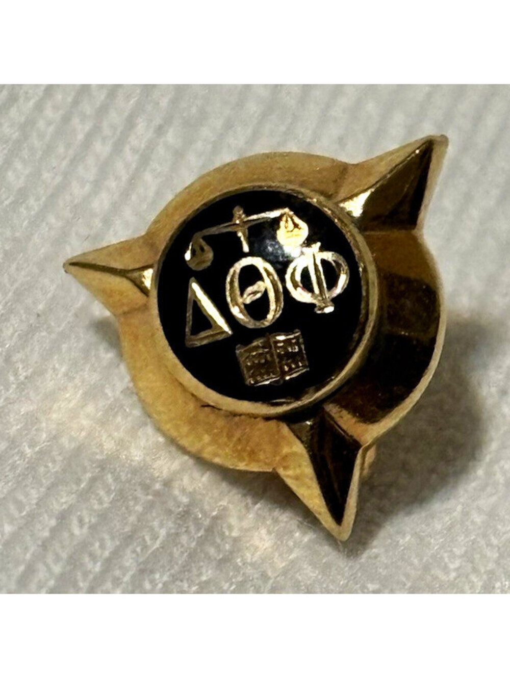 10K Solid Gold Vintage Delta Theta Phi Solid Gold Fraternity Pin – Black Enamel